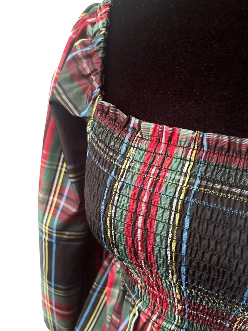 J.Crew Puff-Sleeve Smocked Top in Stewart Tartan Size XS Peplum Holiday